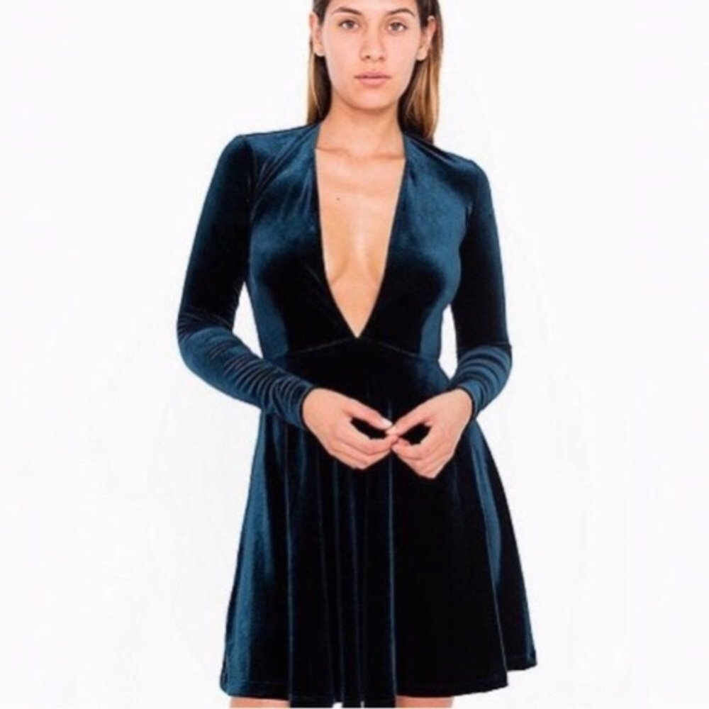 American Apparel Velvet Deep V Dress